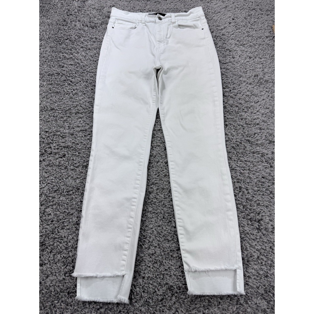 Harper Jeans Women 30‎ White Frayed Tiered Hem Pencil Ankle High Rise Denim